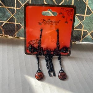 Halloween Skeleton Drop Earrings- Black